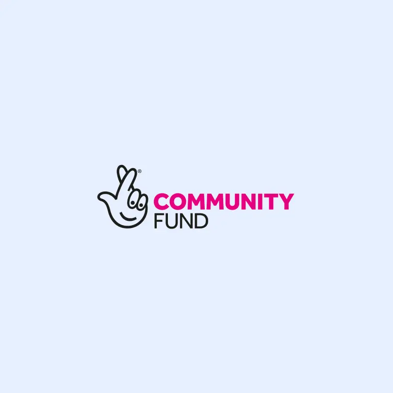 The logo of The National Lottery Community Fund on a light blue background.
