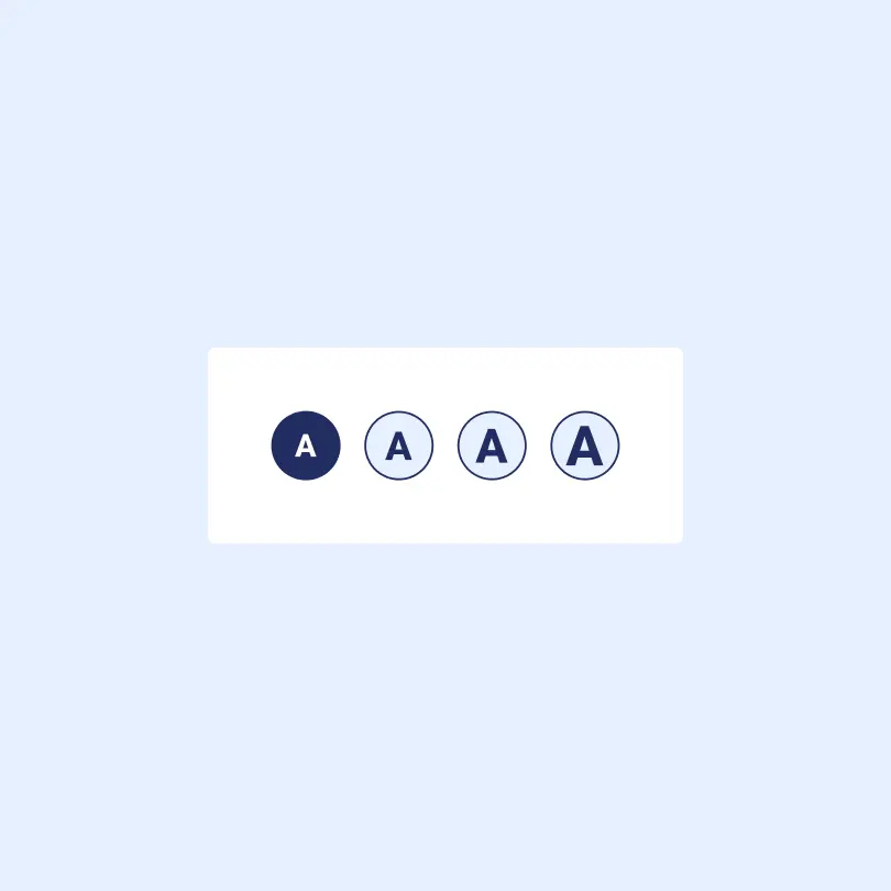 Illustration of four circular buttons marked with the letter A in increasing sizes, used to change the text size on the website.