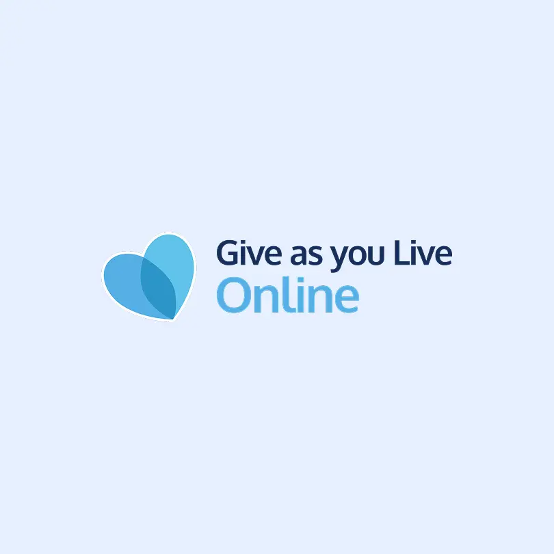 The logo for Give as you Live set on a light blue background